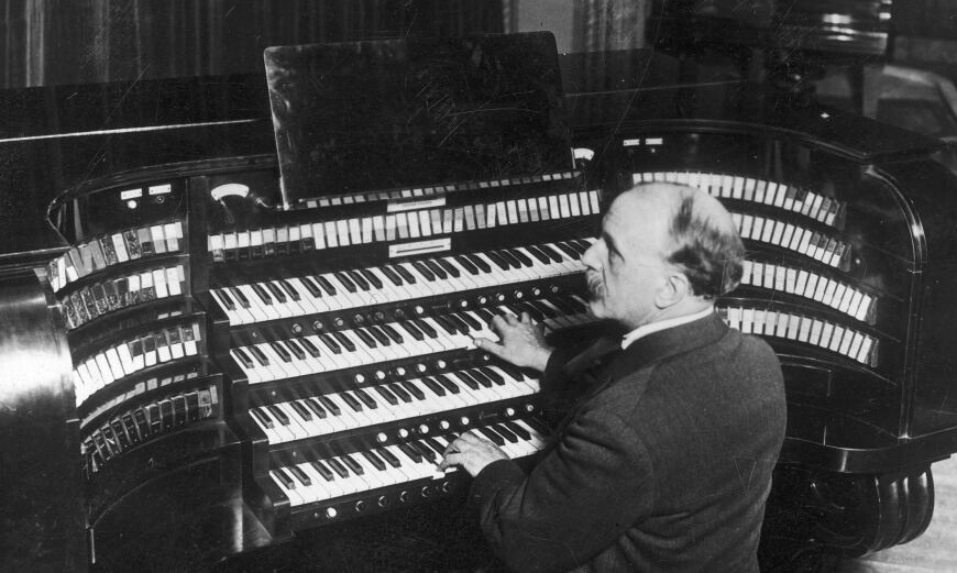 Louis Vierne at the Wanamaker organ console in 1927